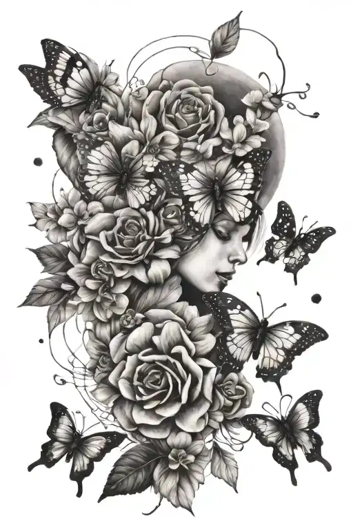 Flowers And Butterflies Fluttering Amidst Constellations With Moon Phases