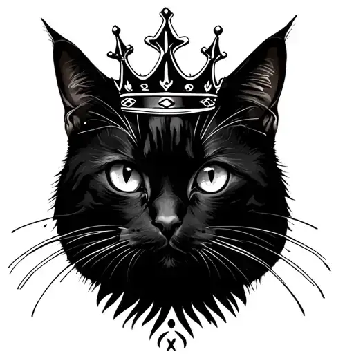 Ekg With Silhouette Of Cat In Line Tattoos Queen Crown