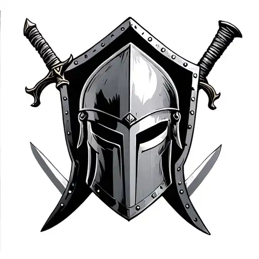 Spartan Helmet With A Sword And Shield