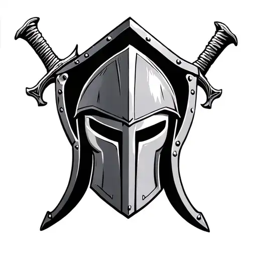 Spartan Helmet With A Sword And Shield