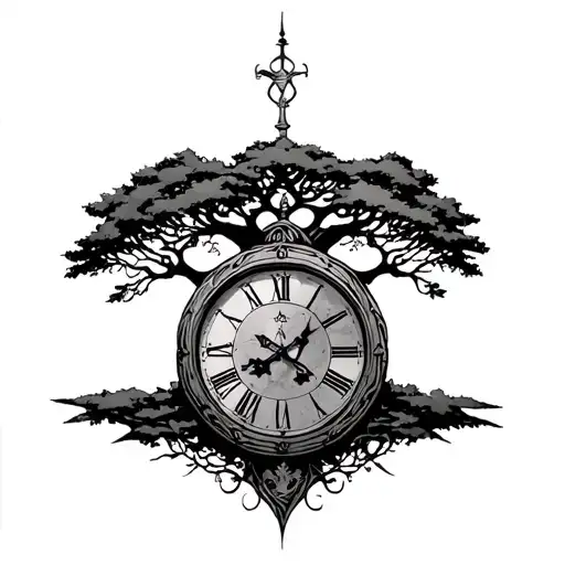 Tree And Clock With Sagittarius Sign