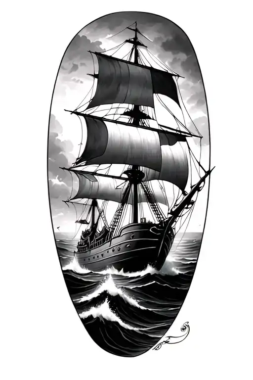 Pirates Of The Caribbean Ship Sailing Through A Sea