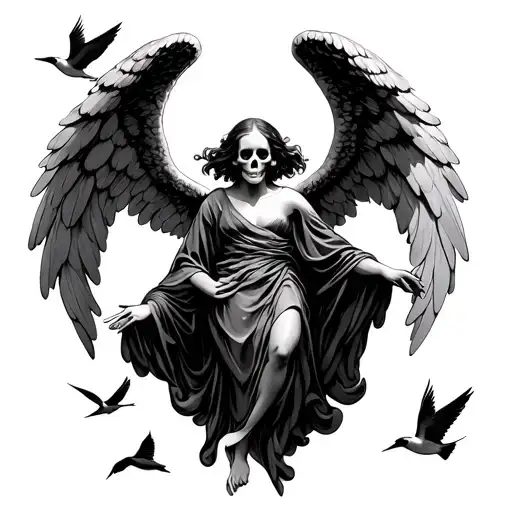 Tattoo Angel Of Death With Swallows Flying