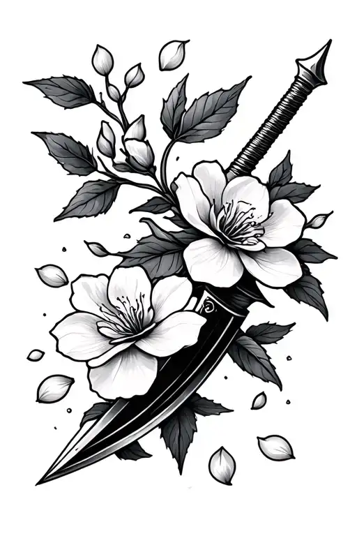 Dagger And Cherry Blossom Petals