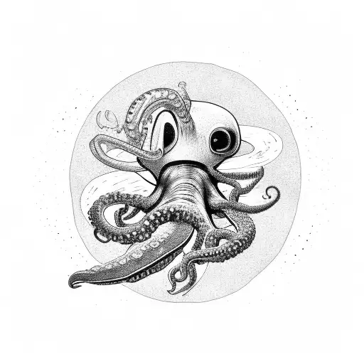 An Astronaut With An Antler In Space With A Giant Octopus Behind Him About To Eat Him