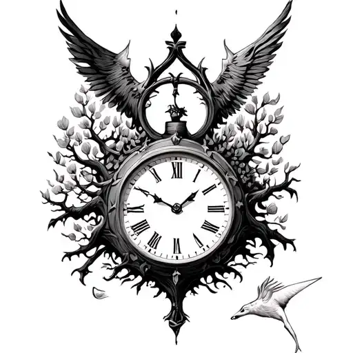 Clock And Sagittarius Zodiac And Tree