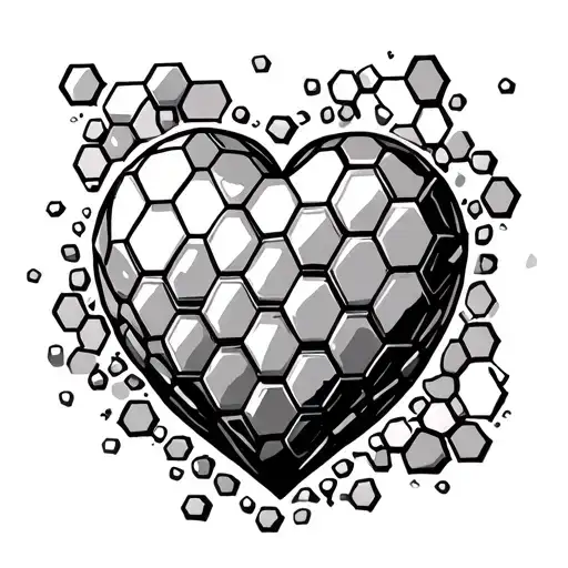 Cartoon Heart Shape Filled By Small Hexagons And Surrounded By Larger Hexagons