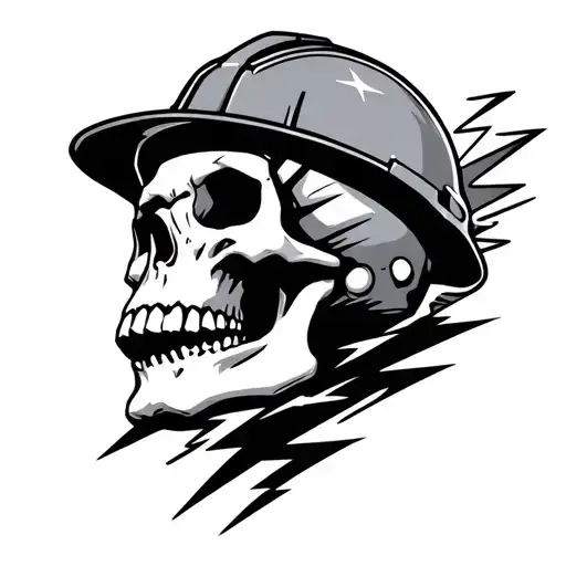 Skull With Lightning Bolts Coming From Behind And The Skull Wearing A Hard Hat