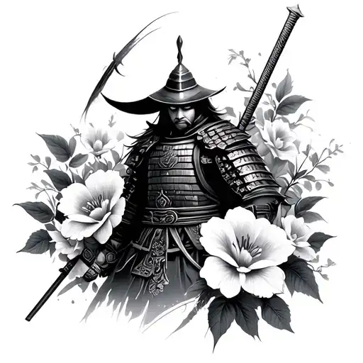 Flowers And Samurai Warrior