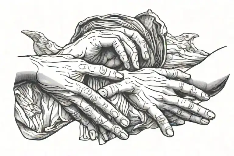 Sistine Chapel Hands With Abstract Linework Behind It