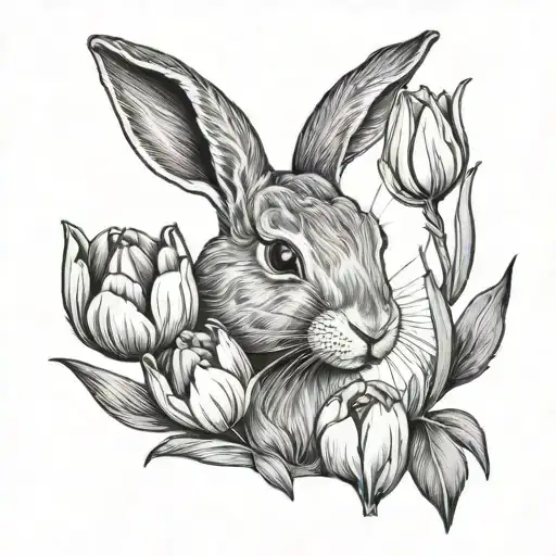 Little Rabbit In Tulips