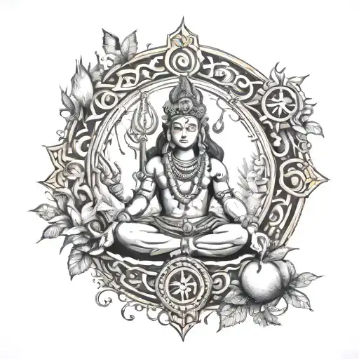 A Shiva Trishul In A Forest Scene Featuring Iconic Symbols