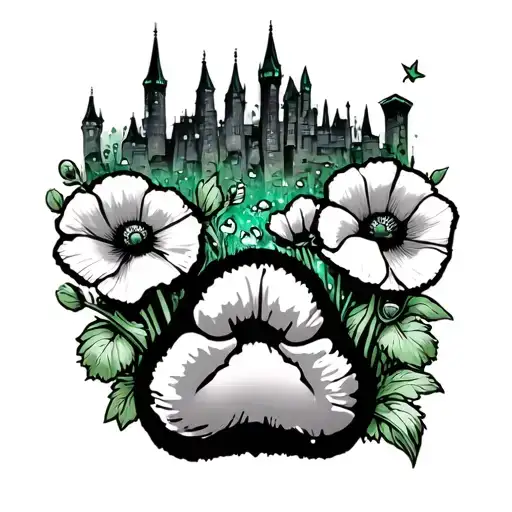 Wizard Of Oz Poppies With Dog Paw Print With Emerald City And All The Wizard Of Is Characters