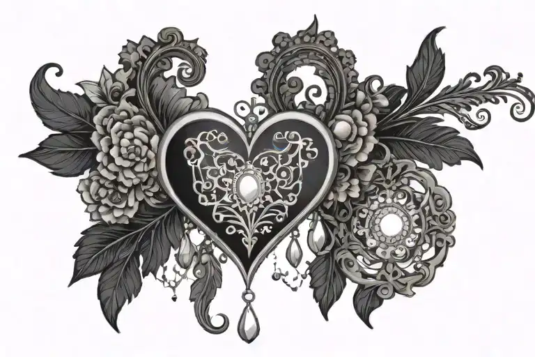 Design A Black Lace Heart With A Dangling Jewel Pendant
