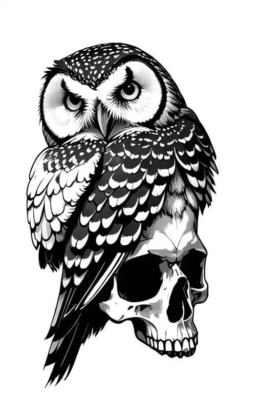 Snow Owl Perched Stop Of A Skull