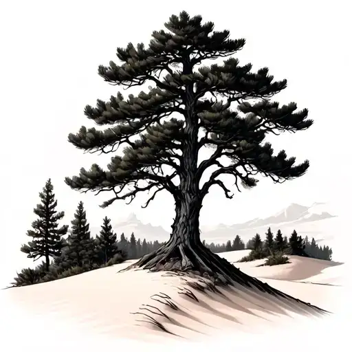 Pine Forest With Sand Dunes In The Distance