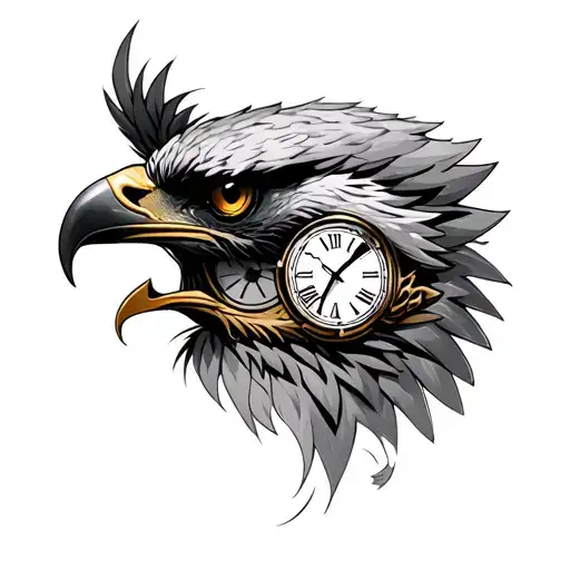 Eagle's Eye With A Clock Shield In The Middle Of The Eye Roman Numbers On The Hand