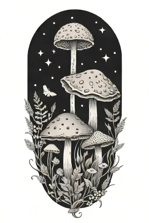 Floral Fern Leaf Butter Fly Agaric Mushroom Moon Nature