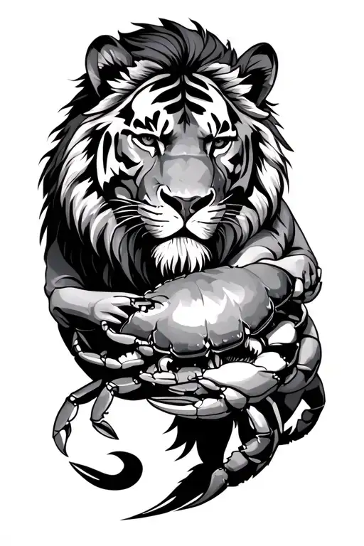 Male Lion Tiger Crab Holding Each Other