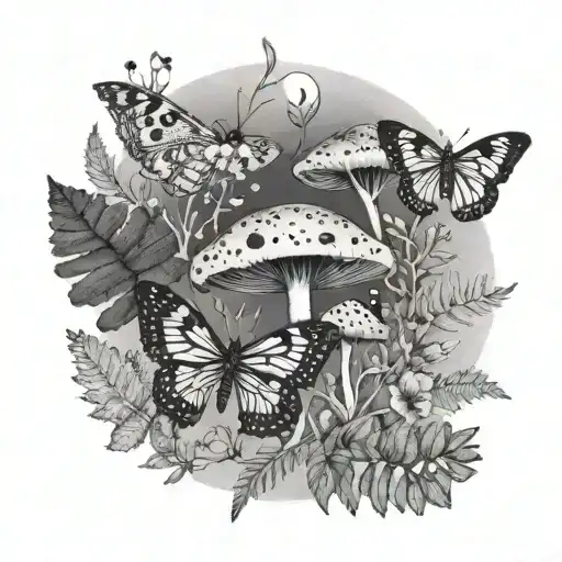 Floral Fern Leaf Butterfly Mushroom Moon Nature