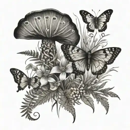 Flowers Fern Leaf Butterfly Small Mushroom