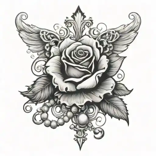 Combine A Rosary With A Rose At The Base Of It In All Directions