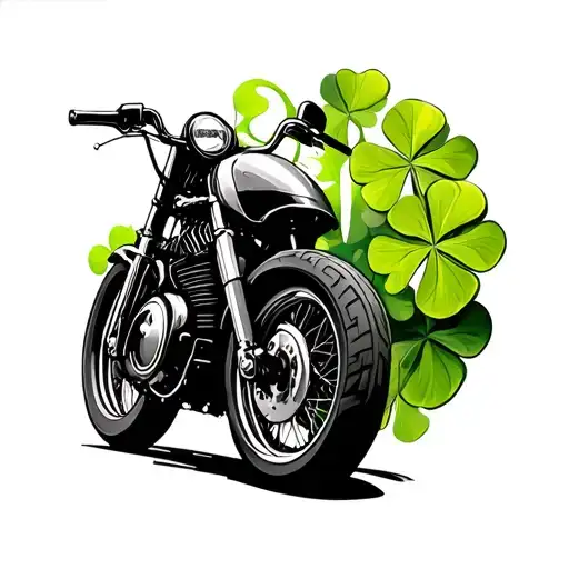 Motorcycle With Green Clover Leaf As Background
