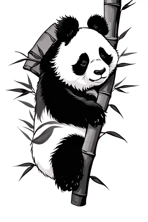 Panda Sleeping On A Bamboo Branch
