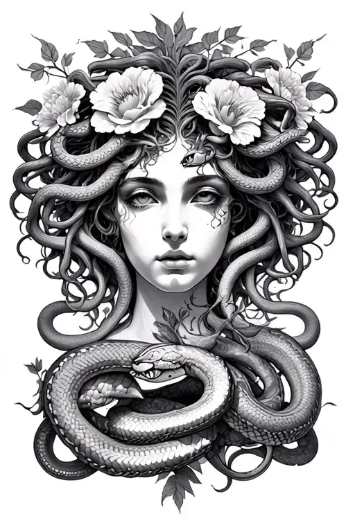 Medusa With 8-14 Snakes And 30 Flowers