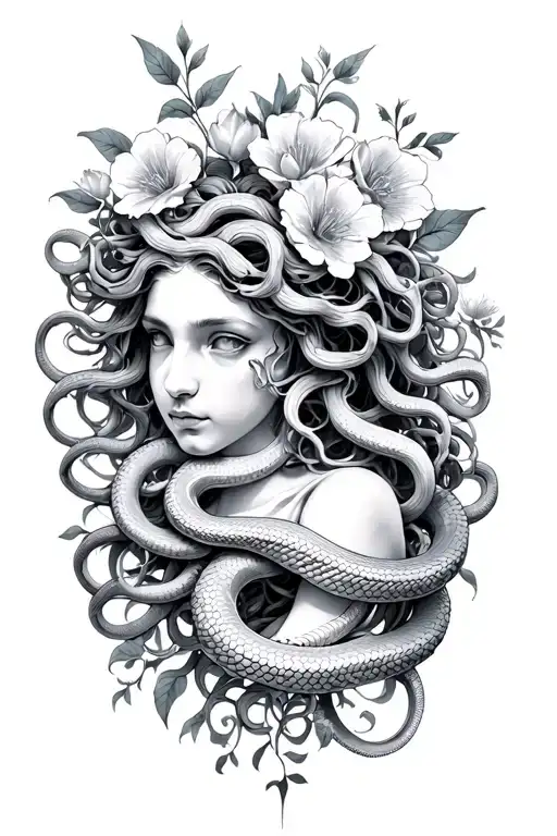 Medusa With 8-14 Snakes And 30 Flowers Growing