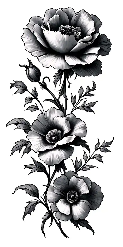 Masculine Rosemaling With Poppy And Iris Flowers