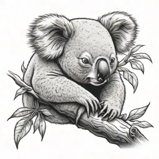 A Peaceful Image Of A Koala Sleeping On A Tree Branch