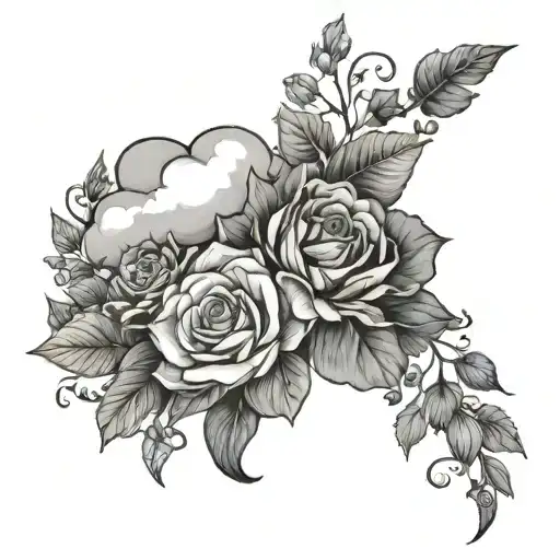 A Beautiful Bouquet Of Plants And Flowers Forming The Shape Of A Cloud