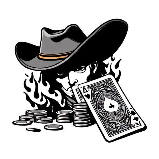 Flaming Poker Cards And A Cowboy Hat