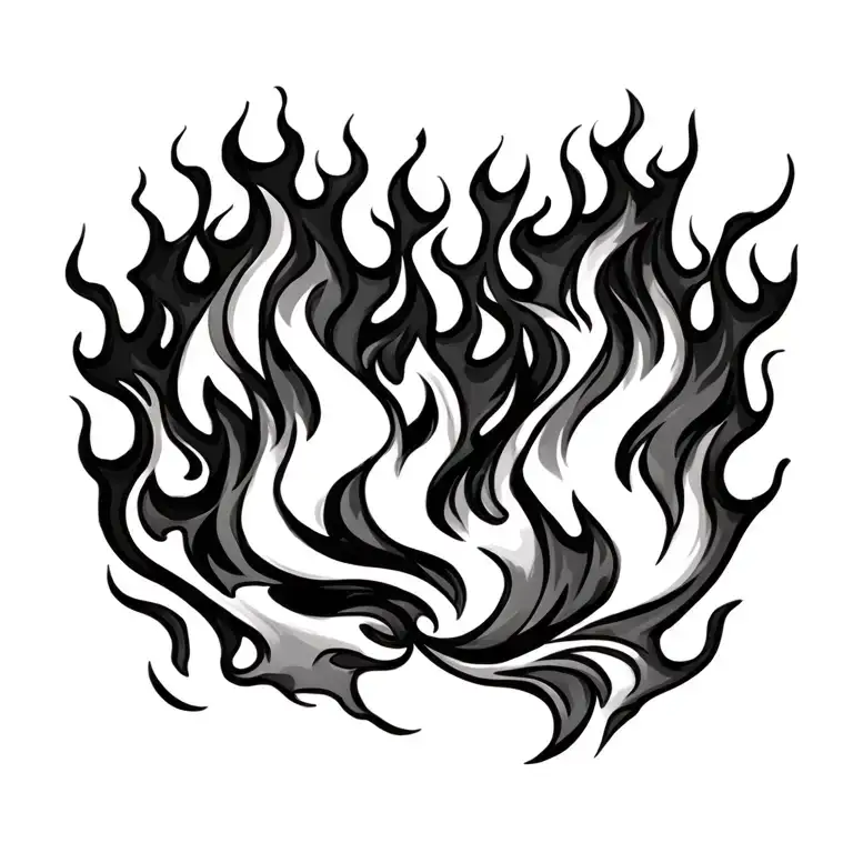 Black Flames Burning To Right Side From Torso