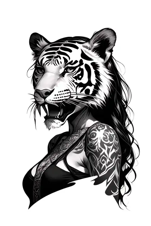 Lady With Saber Tooth Tiger Headpiece