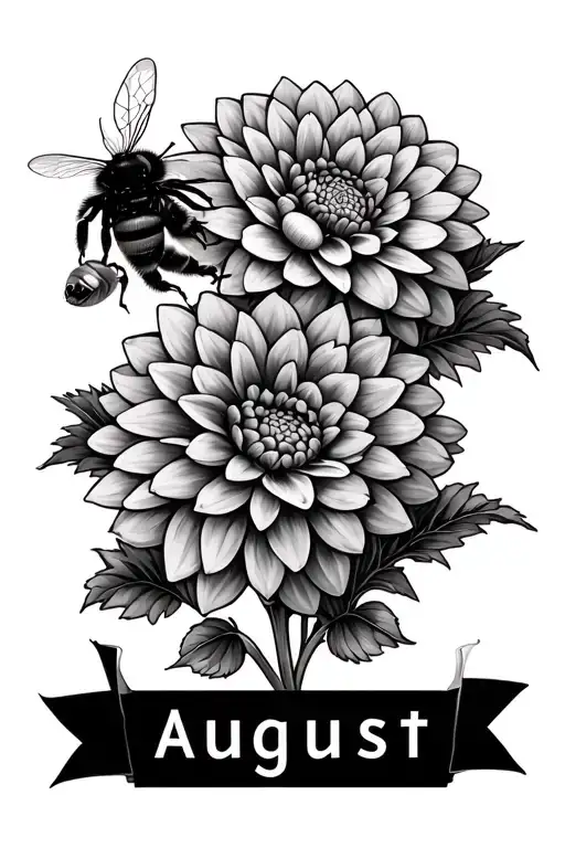 Dahlia With Bumble Bee And The Name August