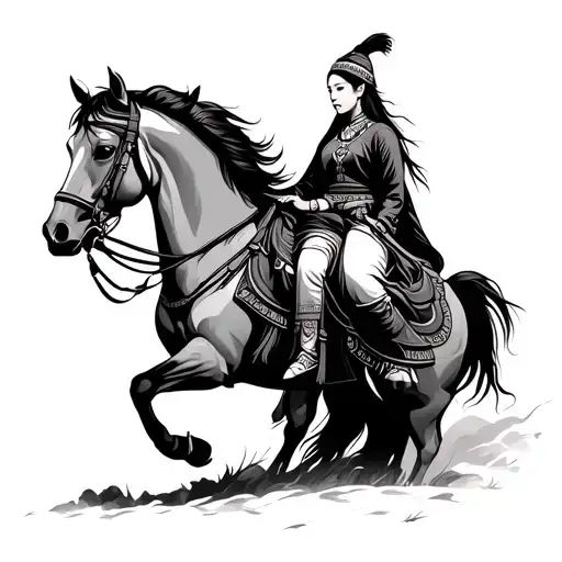 Mongol Woman On Horse