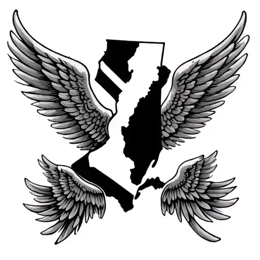 Ny Map State With Angel Wings Flying