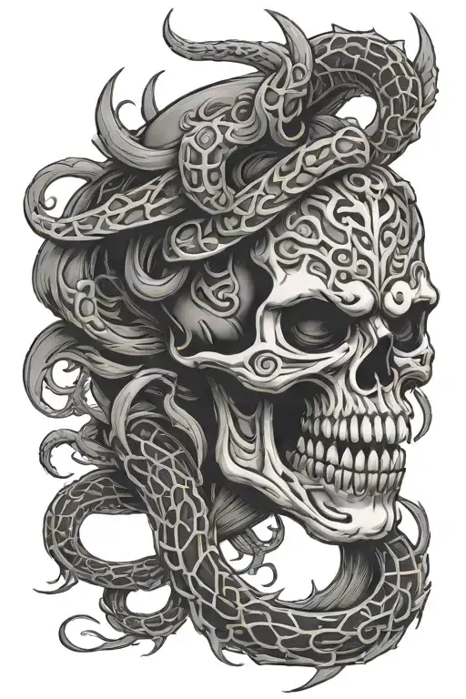 Skull Oni Mask With A Skeleton Snake Wrapped Round