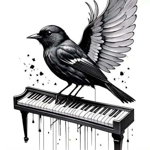 Imagine Blackbird With Wings Made Of Piano Keys Fine Line Minimalist