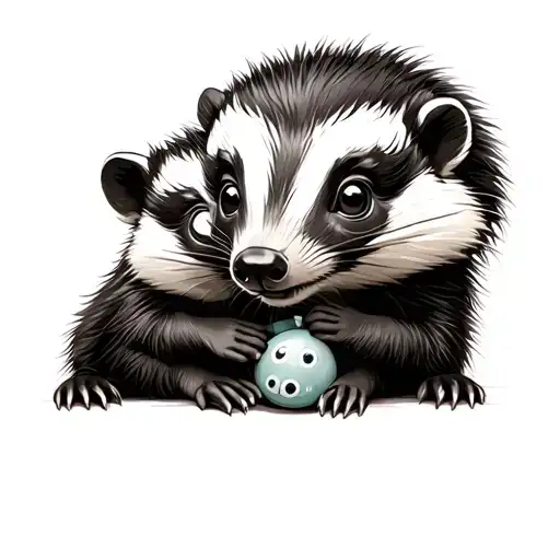 Baby Badgers Playing With A Toy