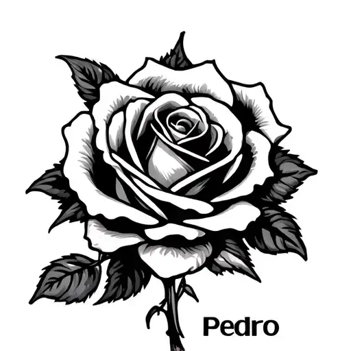 Create A Tattoo With The Name Pedro And A Very Delicate Disguised Rose Without The Name