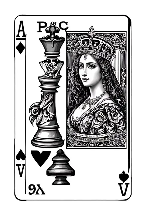 Fullsleeve Tatto With Chess And Queen Card Featuring