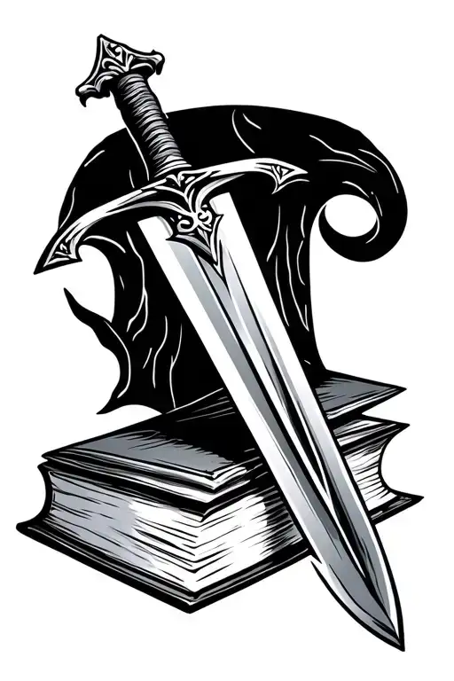 Minimalis Sword In Front Of A Book