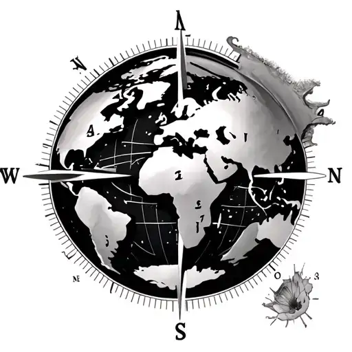 World Superimposed On A Compass