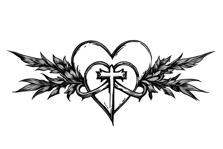 Cross Going Through Heart On The Top
