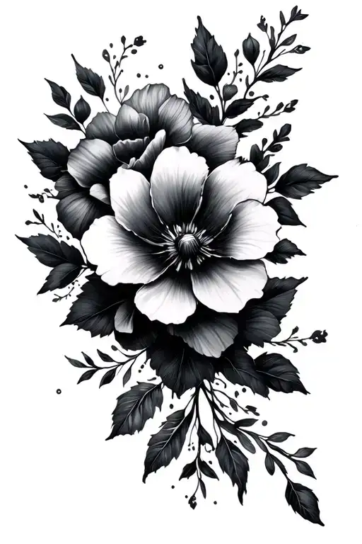 Multiple Floral Half Sleeve Minimal Shading Black And Grey