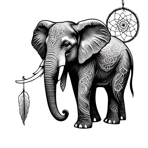 Elephant With Dream Catcher Entangled