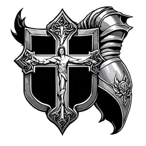 Christian Armor Tattoo Sleeve With Christogram And The Jerusalem Cross